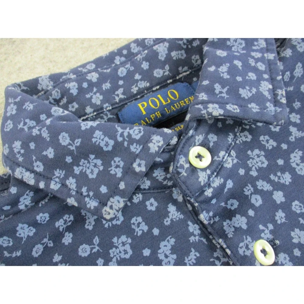Polo Ralph Lauren Polo Shirt Mens Medium Blue Floral Custom Slim Fit Pony